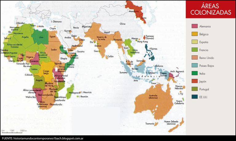 Áreas colonizadas por metrópolis occidentales